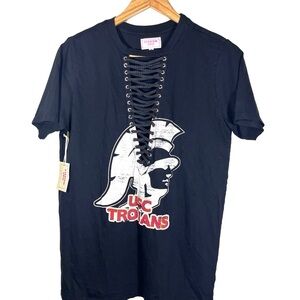 NWT Stadium Chic USC Trojans Black Lace Up V Neck T Shirt Size Medium